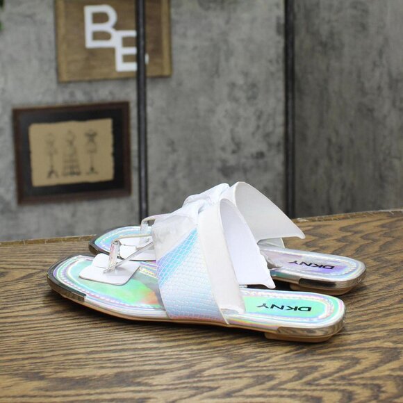 NWT DKNY Women's Footwear Isha Flat Sandal K4169795 Silver Iridescent Halcott 7M - Picture 6 of 11